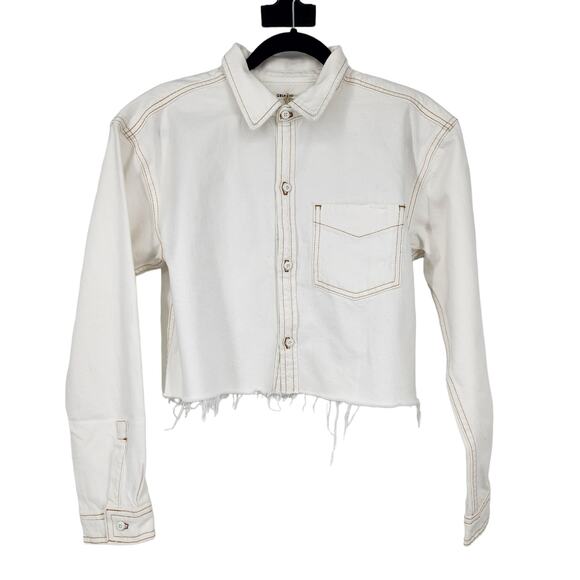 GRLFRND Cotton Denim Button Christy Raw Hem Long Sleeve Shirt Indy Size Small - Picture 2 of 5